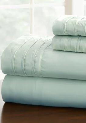 Solid 4 Piece Sheet Set with Pintuck Hem Misty Blue - California King