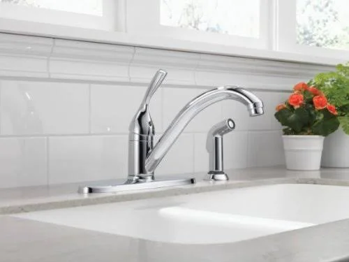 Delta 400-DST Classic Single-Handle Kitchen Faucet with Matching Side Sprayer - Chrome