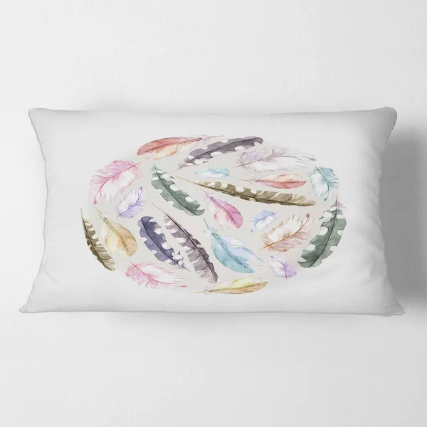 Designart 'Vintage Bird Feathers in Circle' Traditional Printed Throw Pillow - 12 x 20