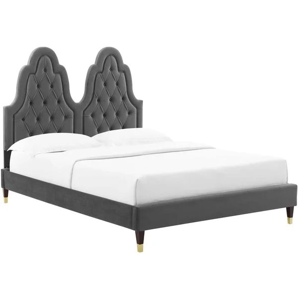 Alexandria Tufted Performance Velvet Twin Platform Bed - Charcoal