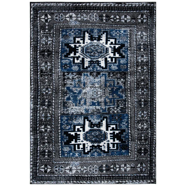 Safavieh Vintage Hamadan Rug Collection VTH213M - Light Blue, Black - 6&-7x22 x 9&