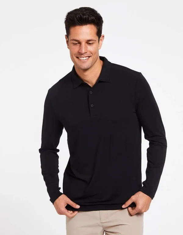 Solbari UPF 50+ Men's Sun Protection Long Sleeve Polo Fitness Shirt - UV Protection, Sun Protective