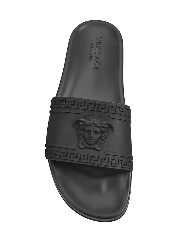 Versace Men's Medusa & Greek Key Shower Slide Sandals - Red, Men's, 10D