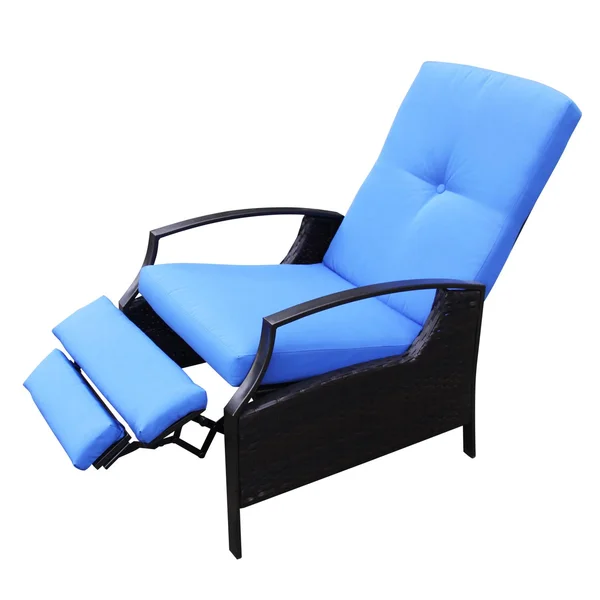 Outsunny Outdoor Rattan Recliner Chair with Cushion - Dark Brown - Blue