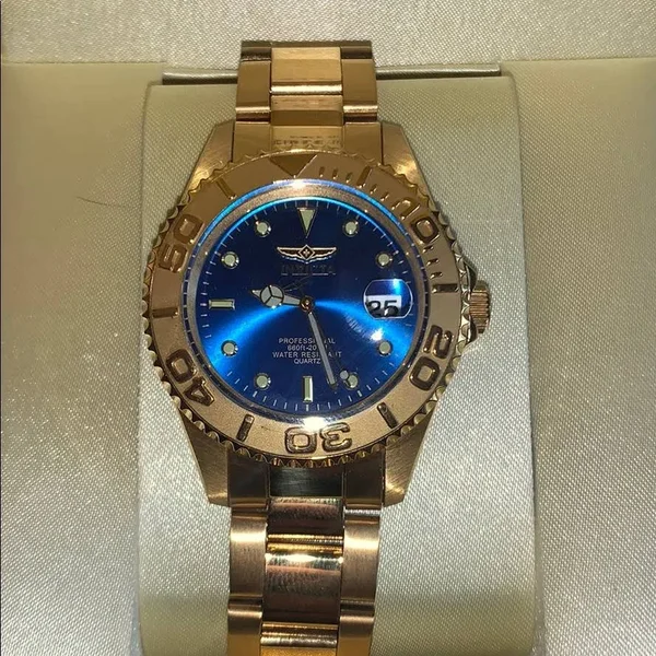 Invicta Men's Quartz Watch - Pro Diver Blue Dial Yellow Gold Steel, 29940