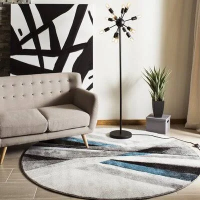 Orren Ellis Anne Abstract Gray/Teal Area Rug - Size: Round 5&3 inch