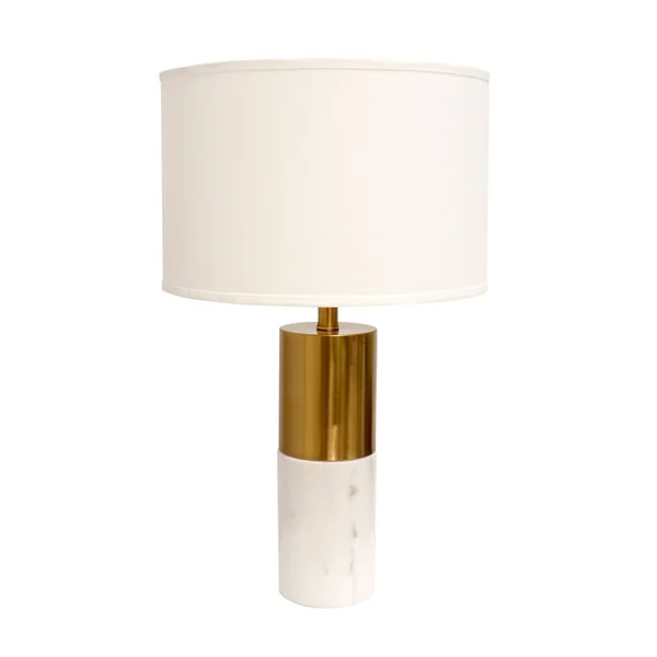 Pasargad Home PMT-29011 25 in. Modern Marble & Metal Pillar Rhoda Table Lamp with Light E27 Bulb White & Gold