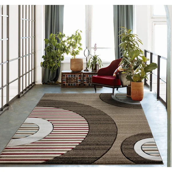 MDA Home Glamour Gray/Black Geometric Polypropylene Area Rug - 8&7x22 x 11&11x22
