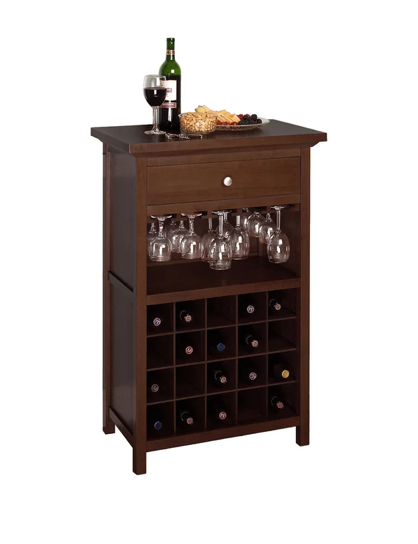 Winsome Vicenza 20-Bottle Wine Table with Glass Storage - Walnut
