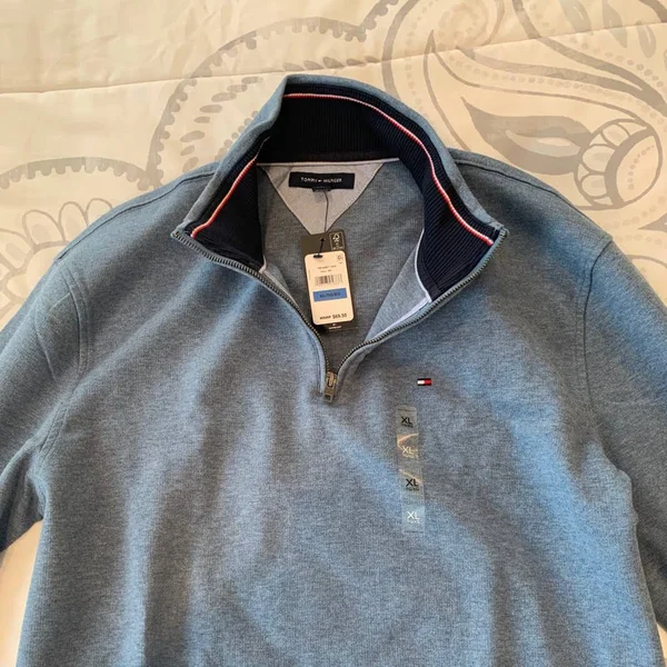 Tommy Hilfiger Men's French Rib Quarter-Zip Pullover Sweater XL Blue