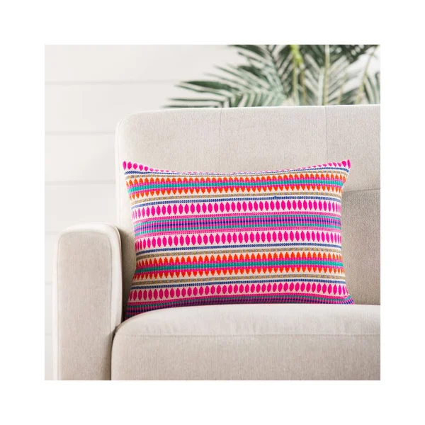 Cante Striped Multicolor/ Ivory Lumbar Pillow 14x20 inch - Jaipur Living PLW103386