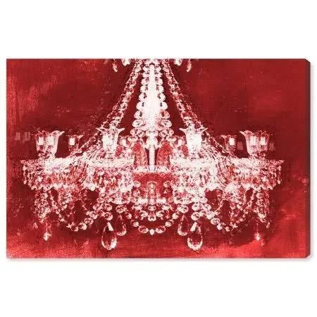 Runway Avenue Fashion and Glam Wall Art Canvas Prints &Dramatic Entrance Red Velvet& Chandeliers - Red, White, Size: 15 x 10