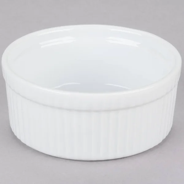 CAC China Accessories 4-1/2-Inch by 2-1/4-Inch 12-Ounce Super White Porcelain Round Fluted Souffle Bowl, Box of 12