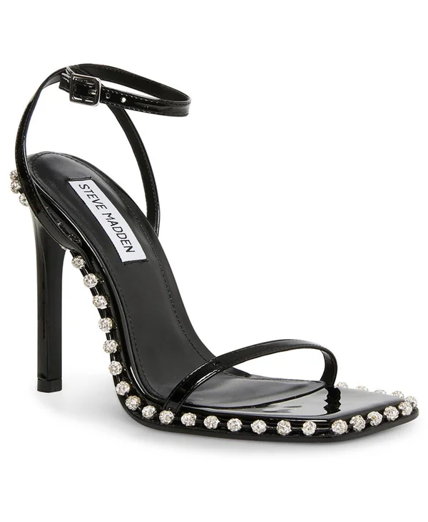Steve Madden Women's Zelle Rhinestone Studded Heeled Sandals Black Multi (5, Black Multi)
