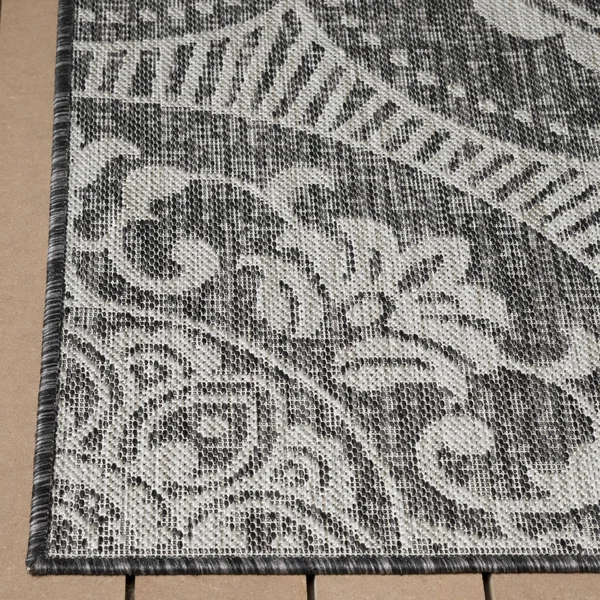 Beverly Rug Waikiki Collection Indoor/Outdoor Medallion Area Rug- Dark Grey - Light Grey - WKK20609 - 7&10x22 x10&0x22