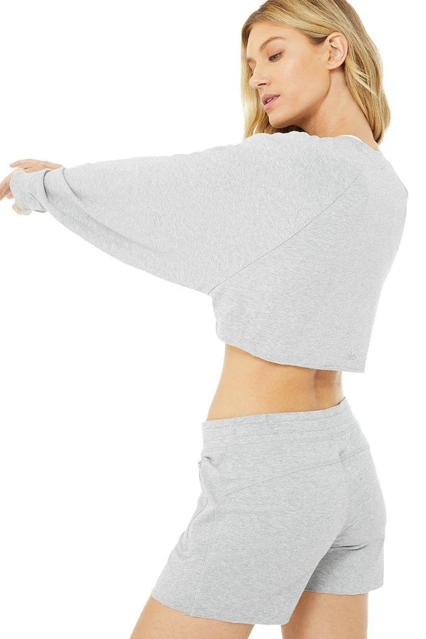 Alo Yoga, Double Take Pullover Top in Dove Grey Heather, Size: Xs