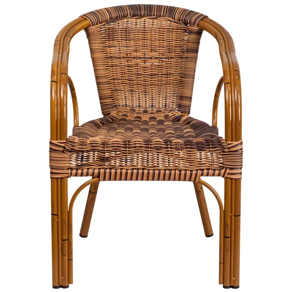 Dark Brown Rattan Restaurant Patio Chair with Red Bamboo-Aluminum Frame