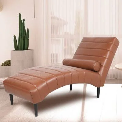 PU Leather Armless Chaise Lounge Chair Latitude Run Leather Type: Cognac Faux Leather