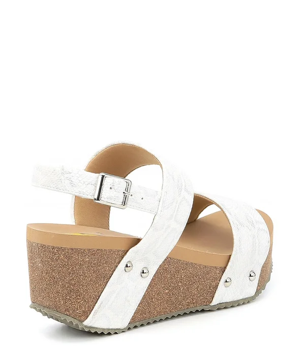 Volatile Summer Love Womens Faux Leather Snake Embossed Wedge Sandals, White
