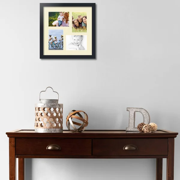 Collage Picture Frame - Satin Black Frame with 4 openings for 5x7 Photos with Ivory Oyster Mat. D3926GC179, ArtToFrames