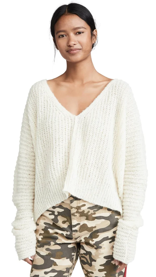 Free People Moonbeam V-Neck Sweater - Ivory