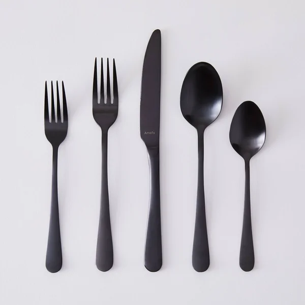 Amefa Brushed Metallic Finish Lightweight Stainless Steel Flatware (20-Piece Set) - 40-Piece Set, Brushed Black