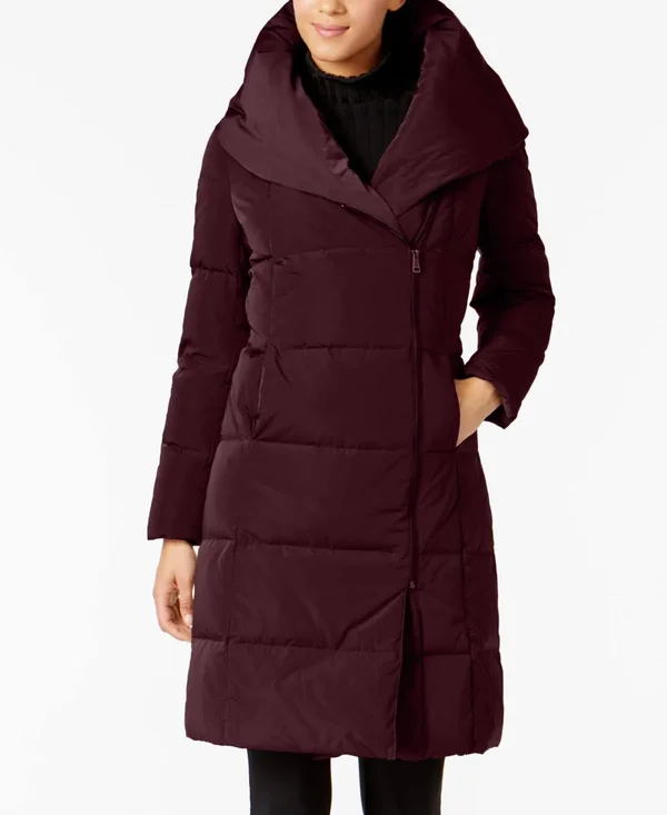 Cole Haan Women's Portrait Collar Puffer Coat - Merlot - Size Xxs