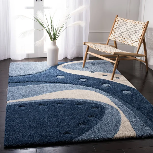 Safavieh 8& x 10& Shag Florida Shag 473 Dark Blue - Ivory Rug