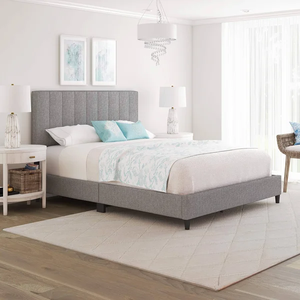 RestRite Lily Grey Linen King Upholstered Platform Bed Frame