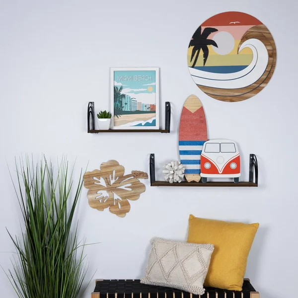 Stratton Home Decor Coastal Sunset Wave Round Wood Wall Art, Multi