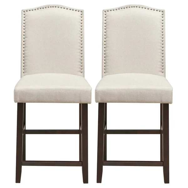 Gymax Set of 2 Fabric Barstools Nail Head Trim Counter Height Dining Side Chairs