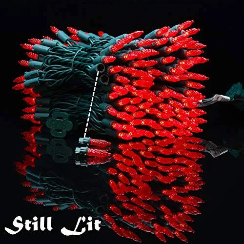Yuletime UL Certified Red Faceted LED Christmas String Lights 66 Feet 200 LED Commercial Grade Holiday Lights Set Connectable Ho