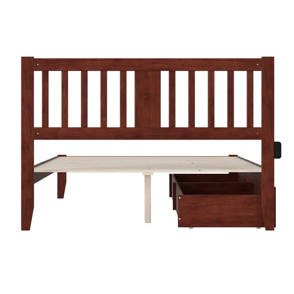 Atlantic Furniture AG8913444 Tahoe Queen Bed with USB Turbo Charger & 2 Extra Long Drawers Walnut