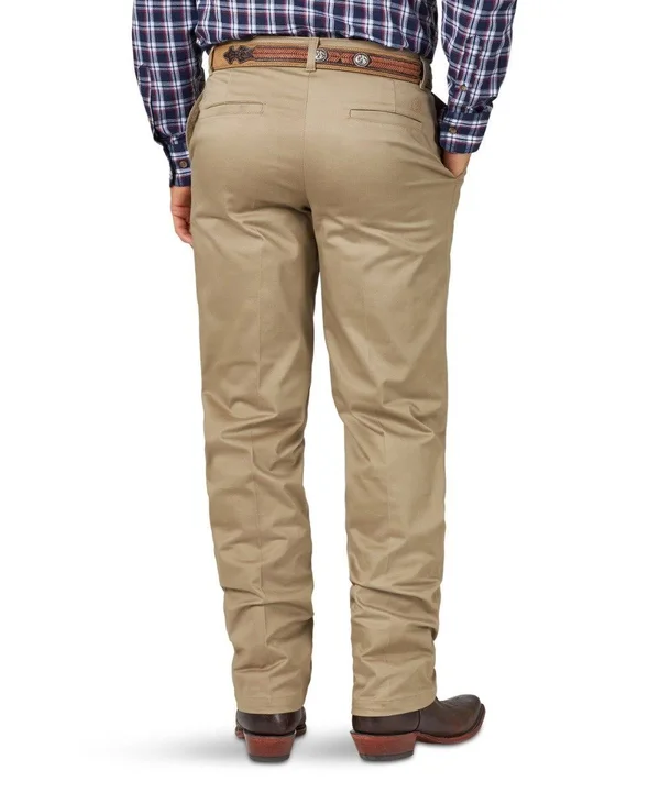 Wrangler Men's Khaki Flat Front Relaxed Fit Wrinkle Resistant Casual Pants