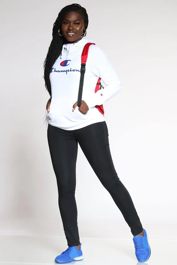 Champion White Powerblend Graphic Hoodie