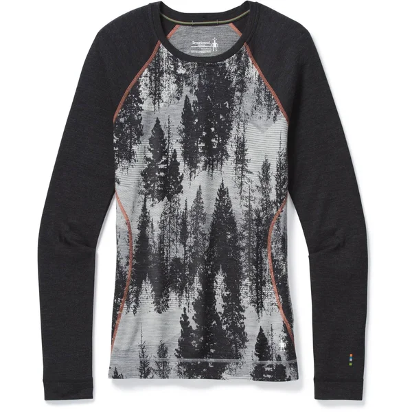 Smartwool Merino 250 Baselayer Pattern Crew - Women's Light Gray Forest Scape, XL