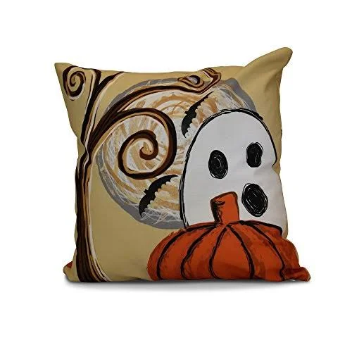 E by Design 18 x 18-Inch, Ooky Spooky, Geometric Print Pillow, Gold
