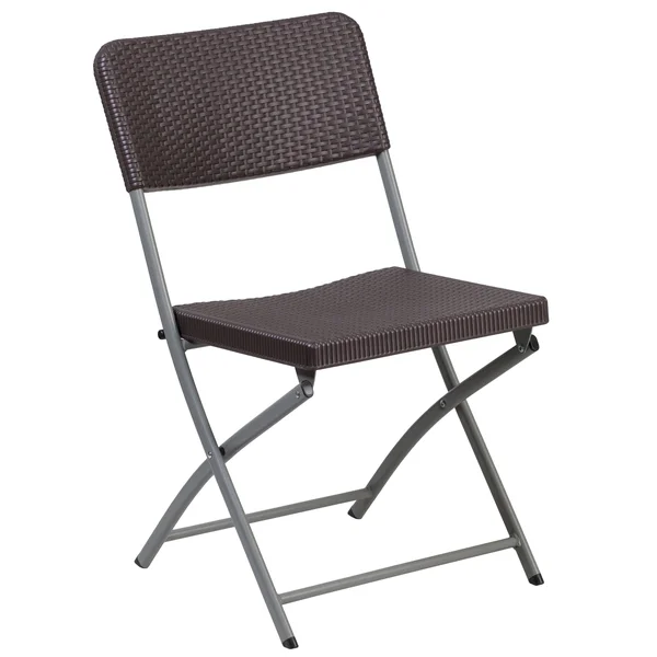 Alamont Brown Rattan Plastic Folding Chair with Gray Frame