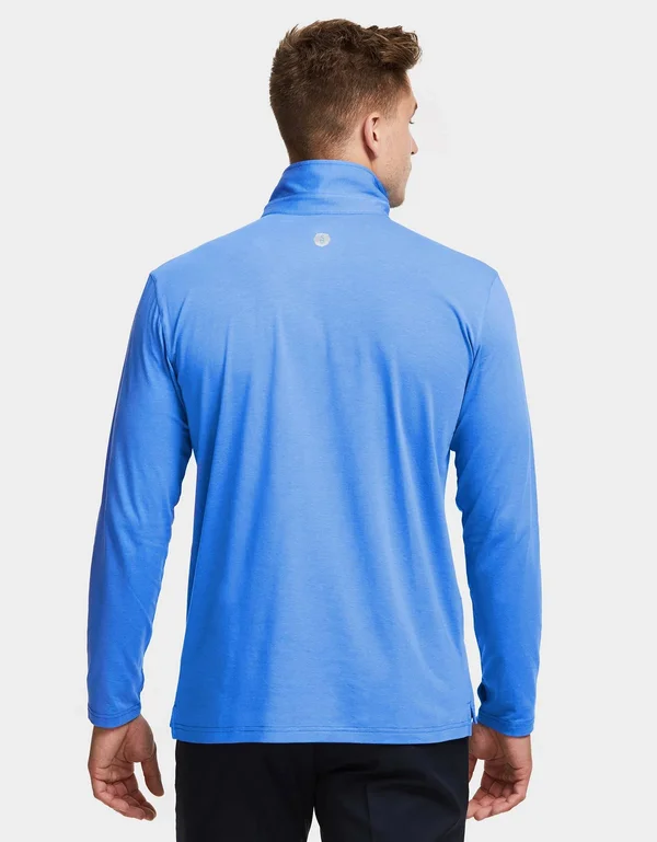 Sun Protective Long Sleeve Polo Shirt for Men UPF50+ - UV Protection Light Grey Marle