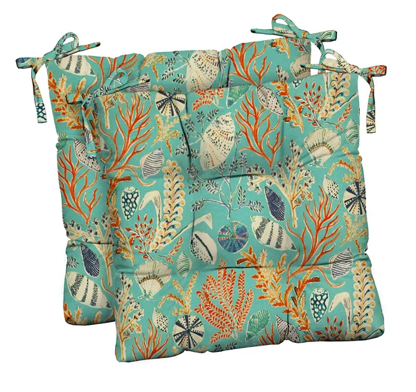 RSH dcor Indoor Outdoor Set of 2 Tufted Dining Chair Seat Cushions - 17 inch x 17 inch x 2 inch, Ocean Life Blue
