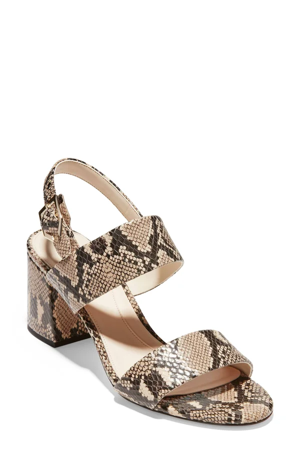 Cole Haan Womens Avani City Leather Snake Print Heel Sandals