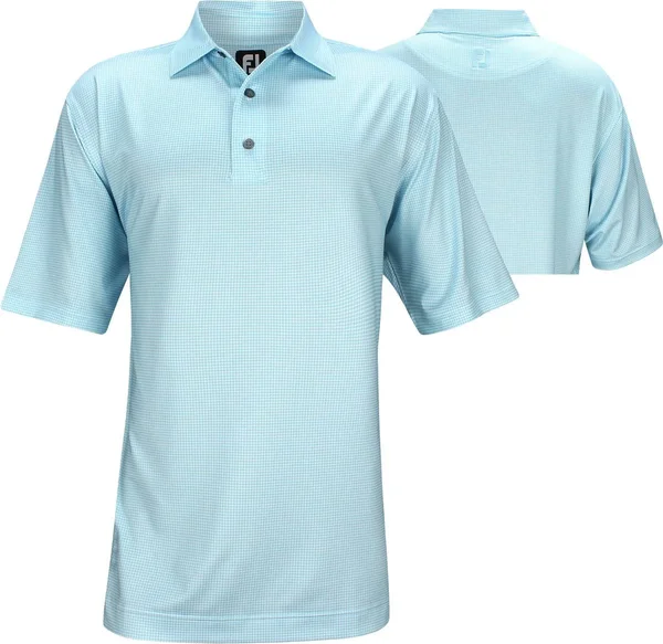 FootJoy Heather Lisle Houndstooth Self Collar Polo Light Blue/White MD