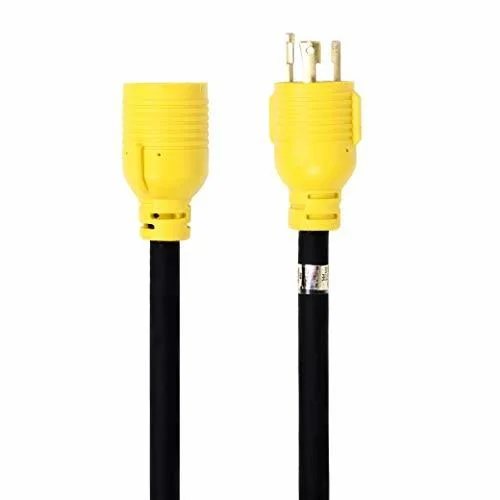 Houseables Extension Cord Electric Wire 3 Prong 30 Amp 250 Volt Single Black 25 ft All Rubber 10 Gauge Heavy Duty L6-30 Commerci