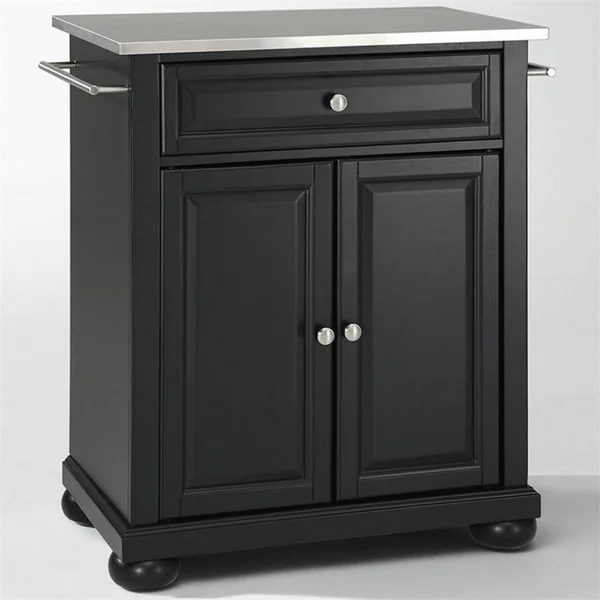 Bowery Hill Stainless Steel Top Kitchen Island in Black - BH-376110