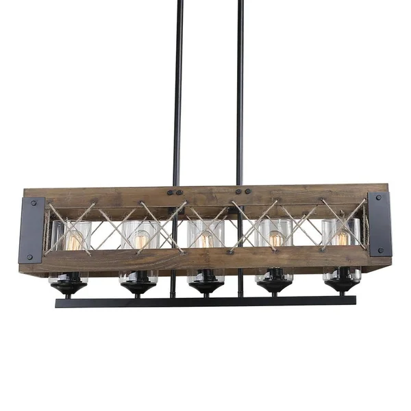 LNC Wood Kitchen Island Lighting 5-Light Pendant Lighting