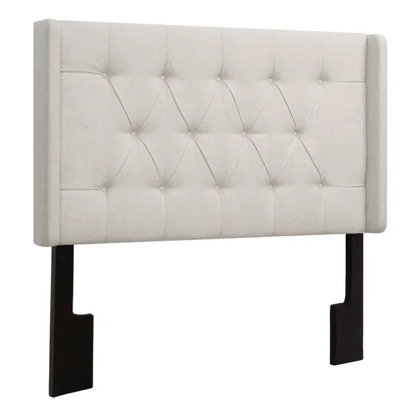Full-Queen Upholstered Headboard in Linen White Fabric