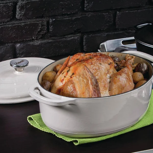 Lodge EC7OD13 Enameled Cast Iron Oval Dutch Oven 7-Quart Oyster White