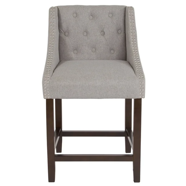 Lancaster Home 24-Inch Transitional Tufted Walnut Counter-Height Stool - Black Leather