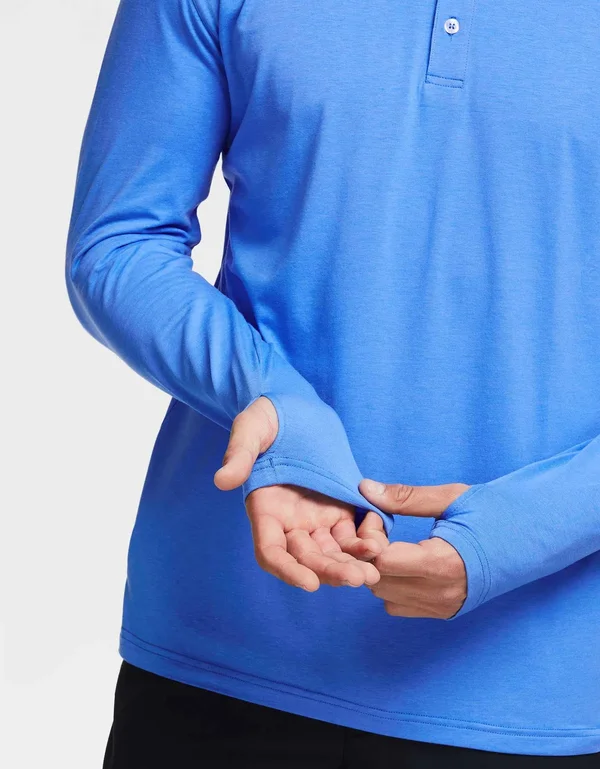 Sun Protective Long Sleeve Polo Shirt for Men UPF50+ - UV Protection Light Grey Marle