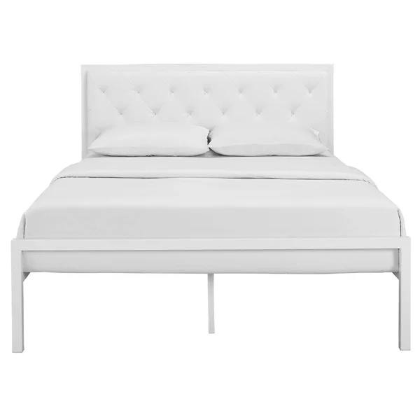 White Mia Queen Vinyl Bed